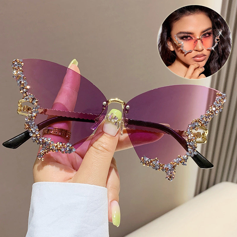 Diamond Butterfly Rimless Oversized Sunglasses – Y2K Vintage Luxe