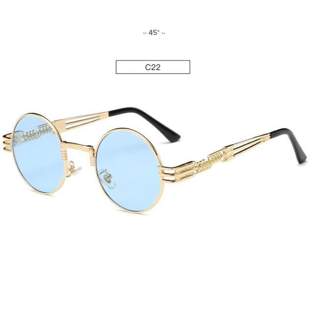 Vintage Gold Metal Round Sunglasses – Steampunk-Inspired Mirrored Shades for Men & Women