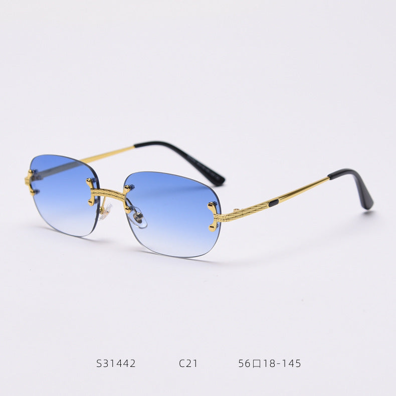 S31442 Frameless Metal Square Sunglasses – Punk Street Style Shades for Men and Women