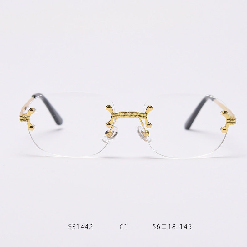 S31442 Frameless Metal Square Sunglasses – Punk Street Style Shades for Men and Women