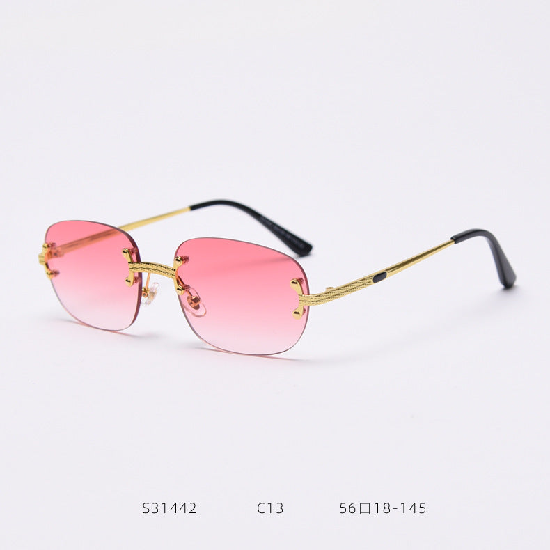 S31442 Frameless Metal Square Sunglasses – Punk Street Style Shades for Men and Women