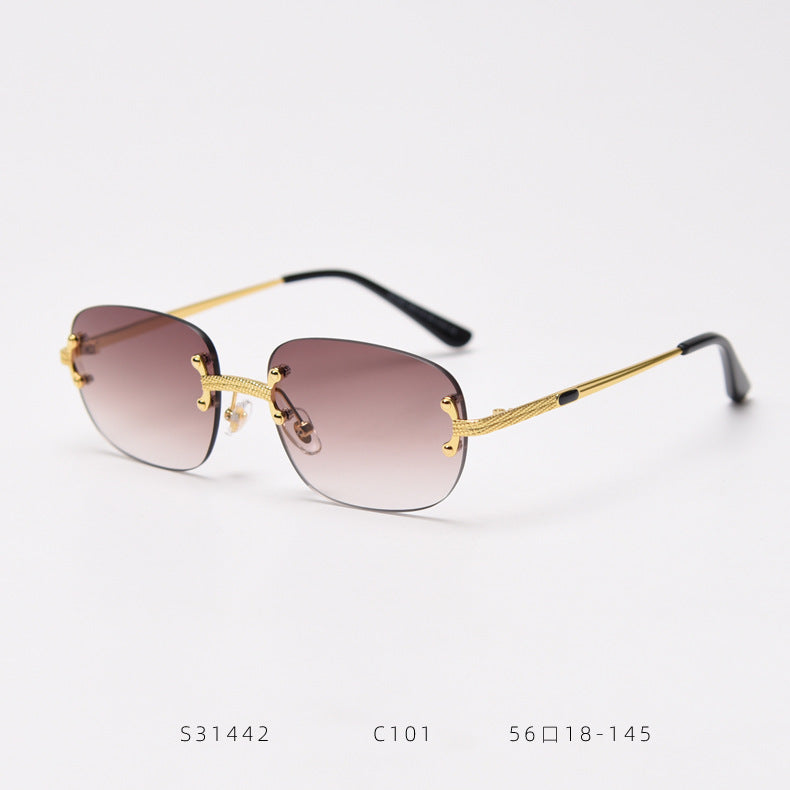 S31442 Frameless Metal Square Sunglasses – Punk Street Style Shades for Men and Women