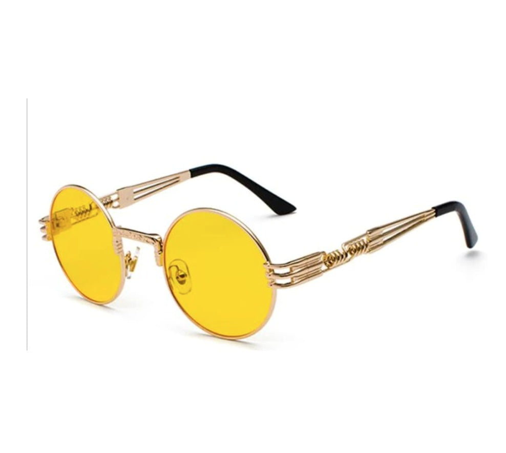Vintage Gold Metal Round Sunglasses – Steampunk-Inspired Mirrored Shades for Men & Women