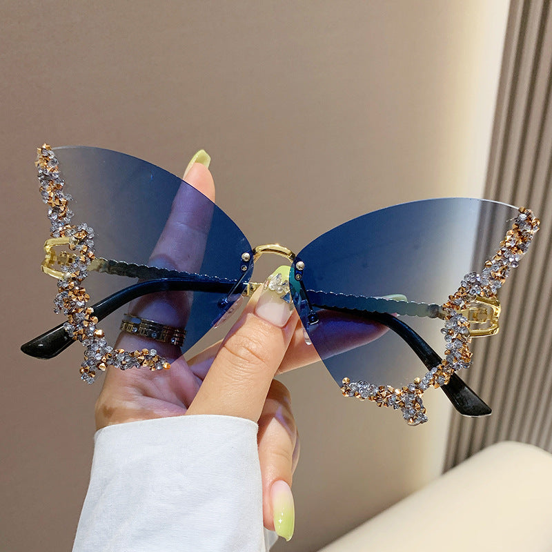 Diamond Butterfly Rimless Oversized Sunglasses – Y2K Vintage Luxe
